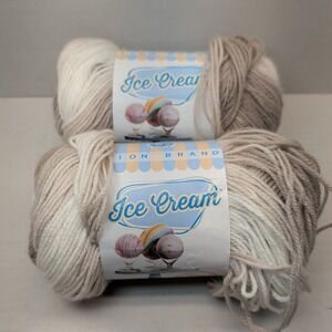 Lot of 2 Lion Brand Yarn Ice Cream 3.5oz Skein Coffee 212R 100% Acrylic